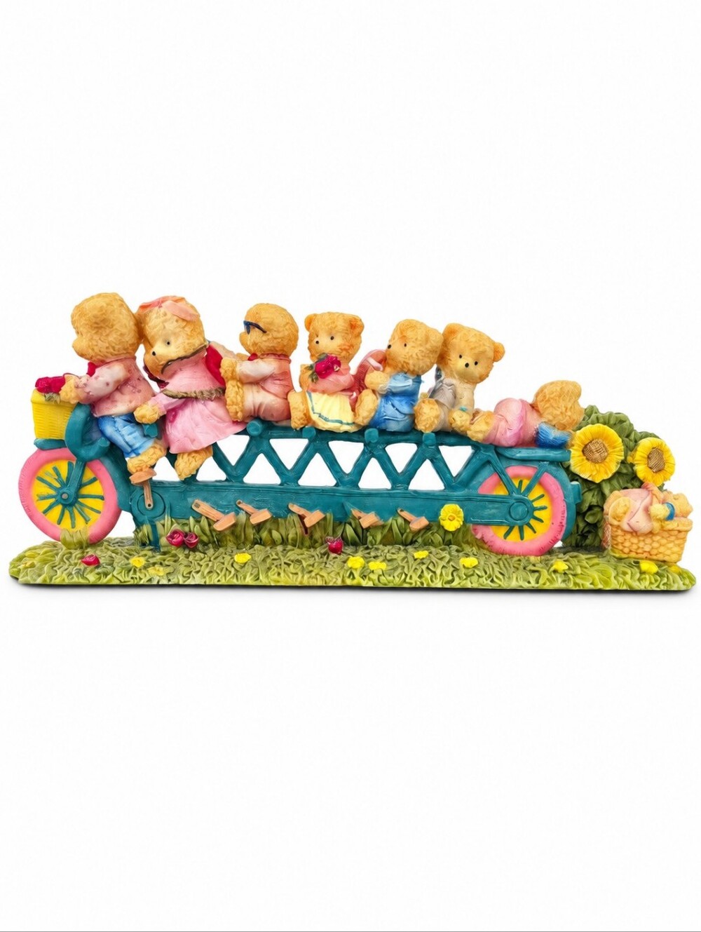Collectible Retro Teddy Bear Family Riding Multi-person Bicycle